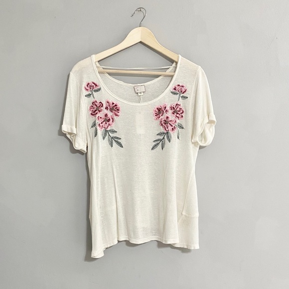 NWT Anthropologie Embroidered Linen Floral Top White Pink Size Small - Picture 2 of 16